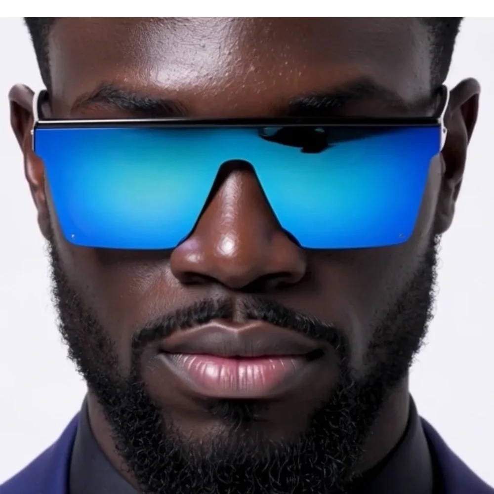 Shield Sunglasses Men's Fashion Visor Sunglasses Blue Mirrored Lens Driving‎ New